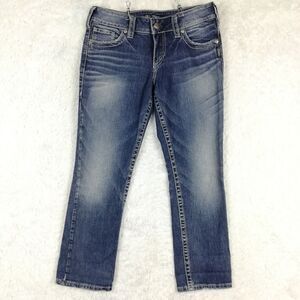Silver Jeans Womens Suki Capri Denim Blue Stone Wash‎ Whiskering Stretch 29